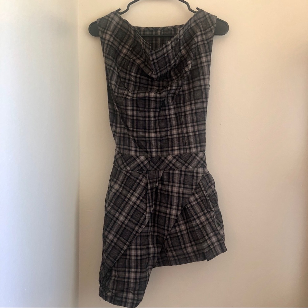 Grey plaid sleeveless mini dress